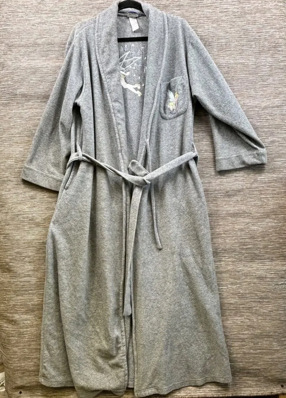 Disney TinkerBell Vintage Y2K Bath Robe Womens Size Large Gray Belted EUC - Picture 1 of 8